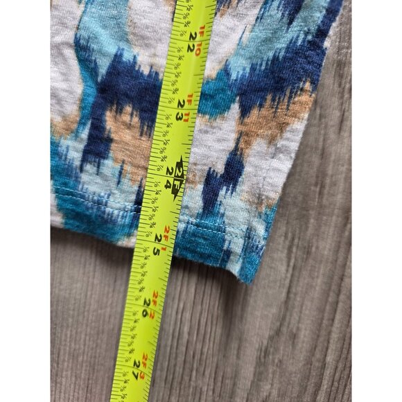Chicos 3/4 Sleeve V-Neck Tunic Top OO/XS Blue Multicolor Ikat Pattern Beaded Tri - Picture 6 of 7